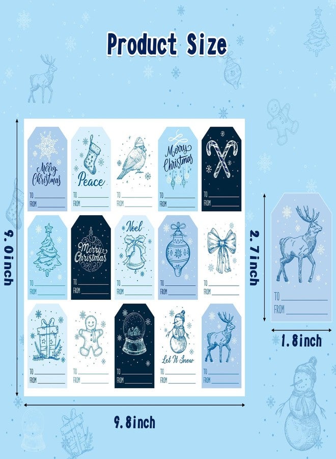 Haooryx Christmas Gift Tag Stickers - 150Pcs Adhesive Winter Christmas Name Tag Blue Snowmen Labels Sticker Xmas to and from Sticker for Festival Holiday Present Box Package Decor Supply(Blue,10Sheet) - Image 3